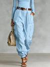 Relaxed fit summer overalls featuring high-waist design and wrinkle-resistant polyester fabric