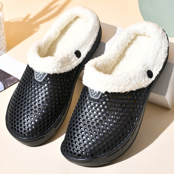 Durable cotton upper material texture on cozy clogs