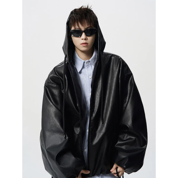 Men's Classic PU Leather Motorcycle Jacket with ribbed cuffs, zipper closure, and warm polyester lining for winter style.