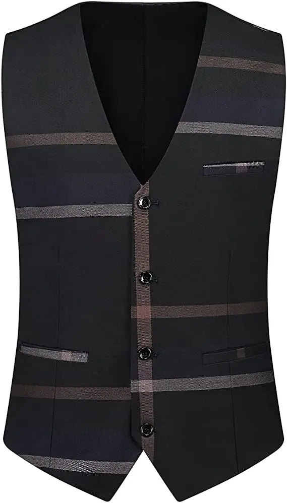Elegant plaid 3-piece men's suit for formal occasions, featuring a single-breasted jacket and flat-front pants in premium pol