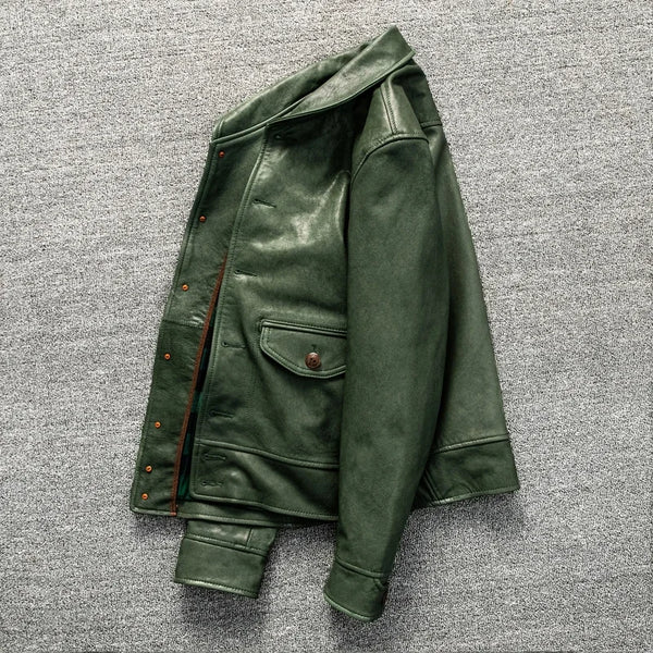 Men's slim fit leather jacket featuring luxurious cashmere lining for warmth.