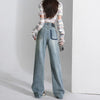 Back view of high-waist denim jeans, emphasizing the flattering silhouette.