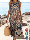 Floral print detail showing vibrant colors on bohemian midi sundress