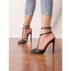 Stylish ankle strap stiletto sandals for office and banquets.