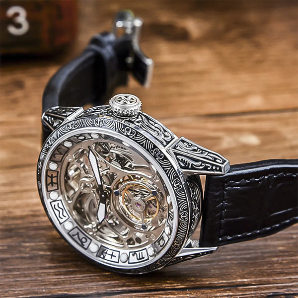 Side view of the Timepiece of Triumph, emphasizing its durable waterproof casing.