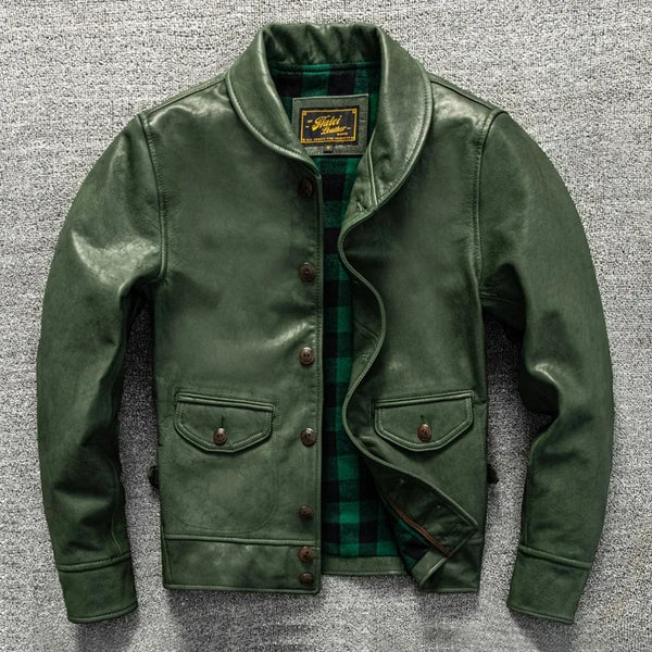 Men's winter coat made from durable sheepskin leather with a stylish look.
