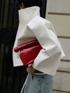 Front view of urban PU leather jacket with minimalist single-breasted design