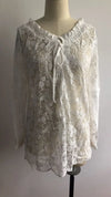 Elegant Boho Lace V-Neck Blouse for women, featuring delicate lace, relaxed fit, and lightweight fabric for spring and summer