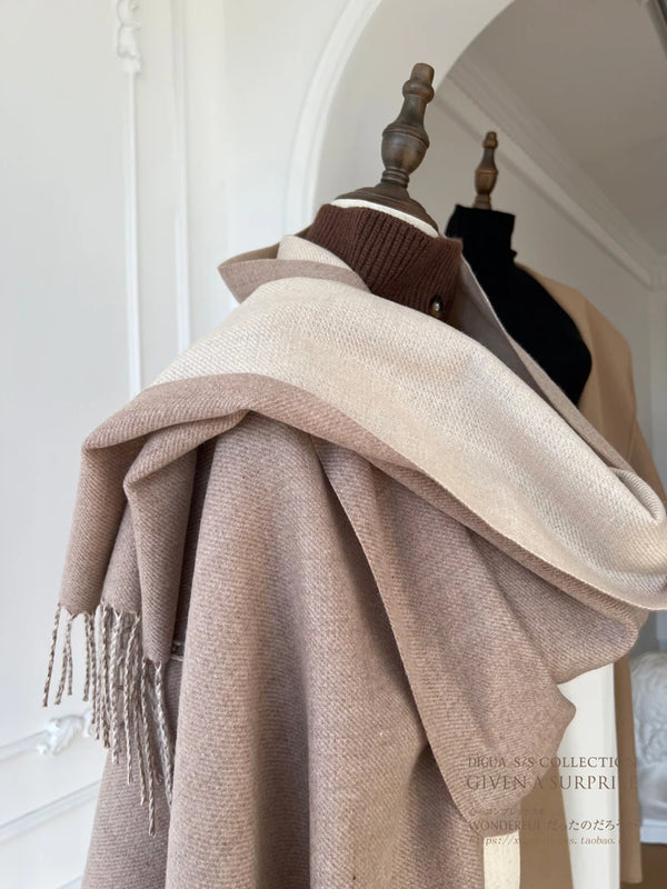 Versatile cashmere-feel scarf in rich chocolate brown, ideal for winter accessories.