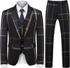 Elegant plaid 3-piece men's suit for formal occasions, featuring a single-breasted jacket and flat-front pants in premium pol