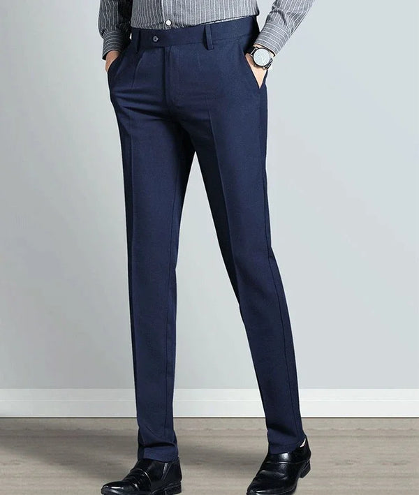 Elegant slim fit men's suit trousers in black, perfect for business attire and formal events, crafted from cotton-polyester b