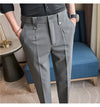 Men's slim fit dress pants in British style with elastic waist, perfect for casual or formal occasions, made from polyester b