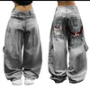 Fashionable wide-leg jeans with artistic embroidery for trendy looks.