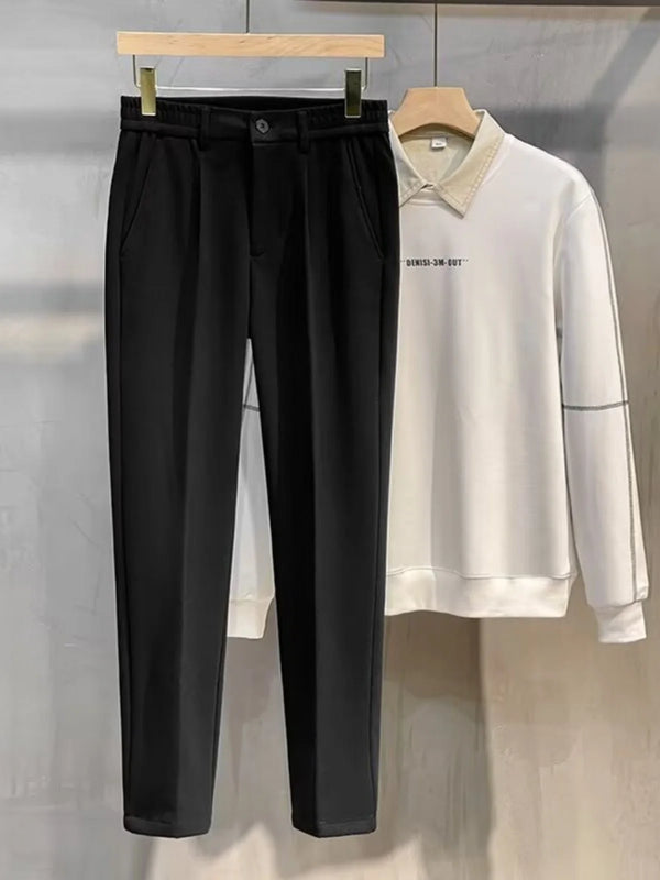 Men's premium woolen straight-leg trousers with slim-fit tailoring