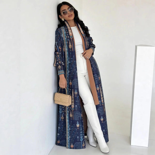 Blue hooded trench coat in woolen-blend polyester with elegant covered buttons for women