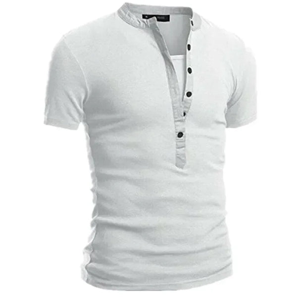 Slim Fit V-Neck Men's Casual Summer T-Shirt in breathable polyester, perfect for warm days and stylish casual occasions.
