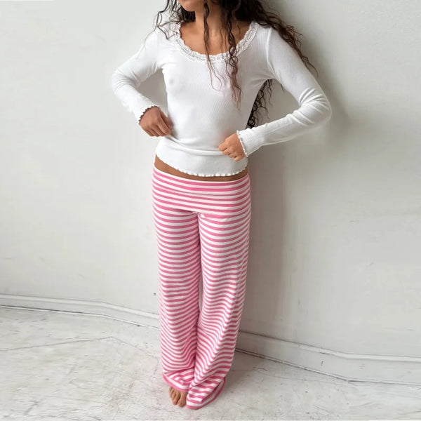 Versatile striped loungewear pants with adjustable elastic waist