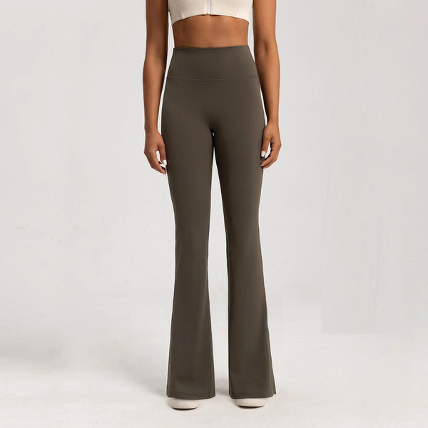 Women in high-waist wide-leg yoga pants, showcasing versatility for sports and leisure.
