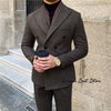 Elegant men’s 2-piece double-breasted suit set in premium polyester for autumn and winter business attire and formal events.