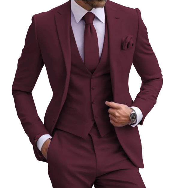 Flat-front pants of the lilac suit styled with dress shoes for a complete look.