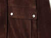 Women's street-style brown jacket with practical oversized pockets and sleek collar