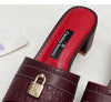 Low heel flat sandals with vintage-inspired print and true-to-size comfortable fit