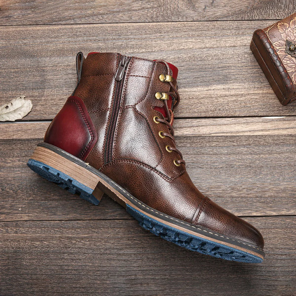 Men's genuine leather ankle boots featuring quick-on zipper and cushioned insole