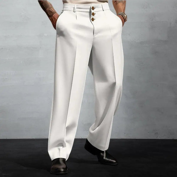 Elegant men's straight fit suit pants in solid colors, crafted from a polyester-cotton blend for comfort and style.