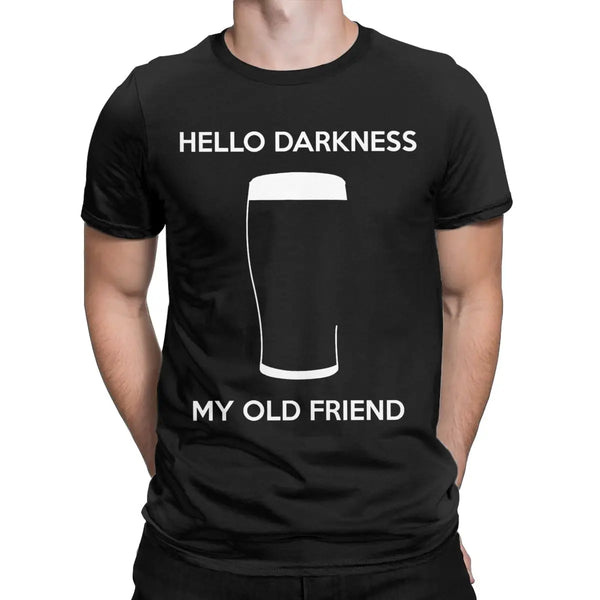 Hello Darkness Beer Lover's Cotton T-Shirt in black, featuring a playful beer print for casual outings and comfort.