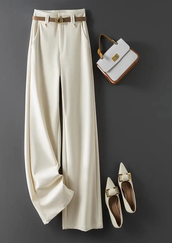 Elegant wide-leg work trousers for women in cotton blend, high waist, perfect for office wear and business casual outfits.