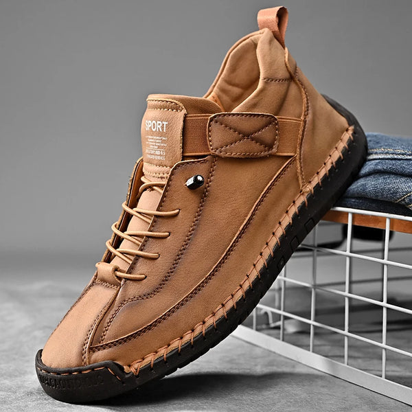 Effortless Stride handmade leather slip-on loafers in brown with expert stitching and premium genuine leather construction