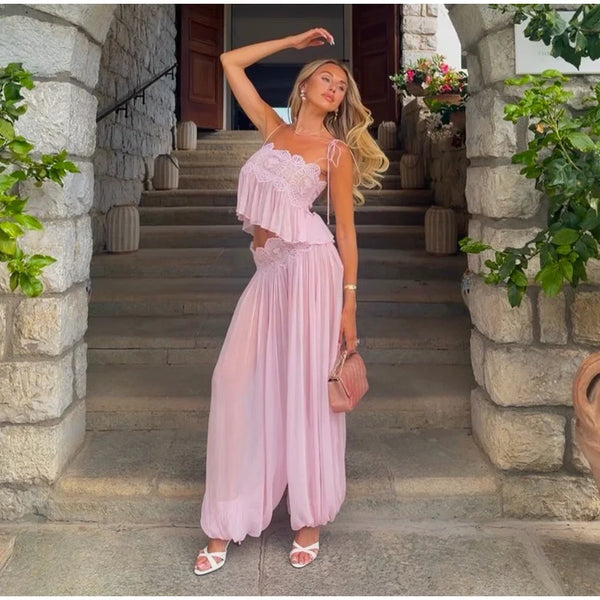 Wide-leg palazzo trousers showing graceful movement and flow