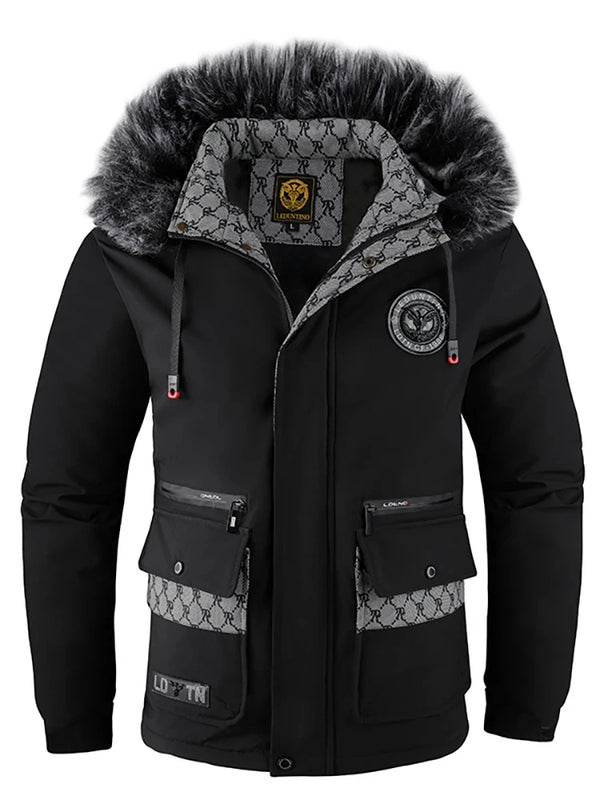 Casual winter hooded jacket with zip pockets and breathable polyester insulation for men