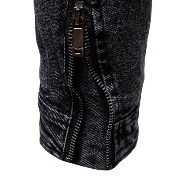 Men's Retro Slim Fit Motorcycle Jacket for fall and winter, featuring a stand collar and secure zipper front for stylish warm