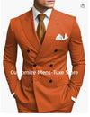 Full view of a slim fit double-breasted suit, ideal for upscale menswear events.