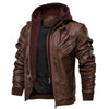 Men's PU leather hooded jacket for autumn and winter, stylish, warm, and versatile for outdoor adventures and casual wear.