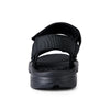 Men wearing black cushioned sandals with adjustable straps for secure fit