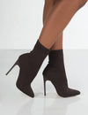 Women's knitted sock ankle boots featuring 8cm stiletto heel and Chelsea-inspired design