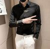 Elegant men's embroidered white long sleeve shirt with turn-down collar, perfect for casual and social events.