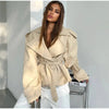 Women's belted polyester trench with sophisticated button front