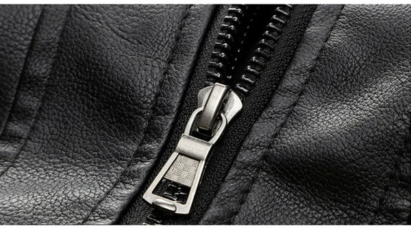 Men's PU leather hooded jacket for autumn and winter, stylish, warm, and perfect for outdoor adventures and casual outings.