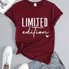 Versatile black graphic tee with modern letter design and stretch fabric