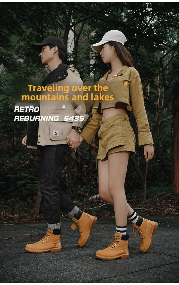 Rugged Trailblazer Boots in action during a trail walk, demonstrating their versatility and durability.