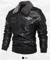 Men's Autumn/Winter Embroidered Leather Biker Jacket with detachable collar, cozy cotton lining, and classic aviator design.
