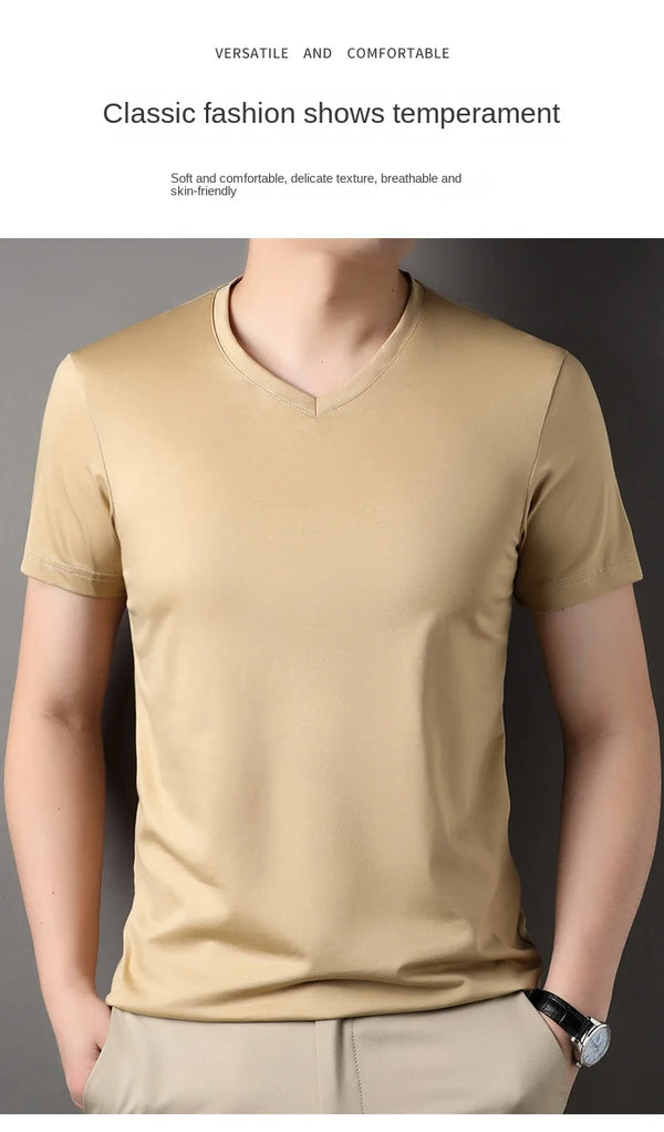 Luxury casual v-neck shirt with silk accents