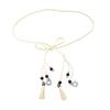 Bohemian braided faux leather skinny belt for women in camel, perfect for casual and formal outfits with fringe accents.