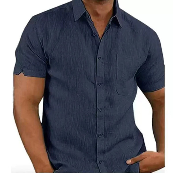 Turn-down collar shirt in breathable fabric for spring through summer