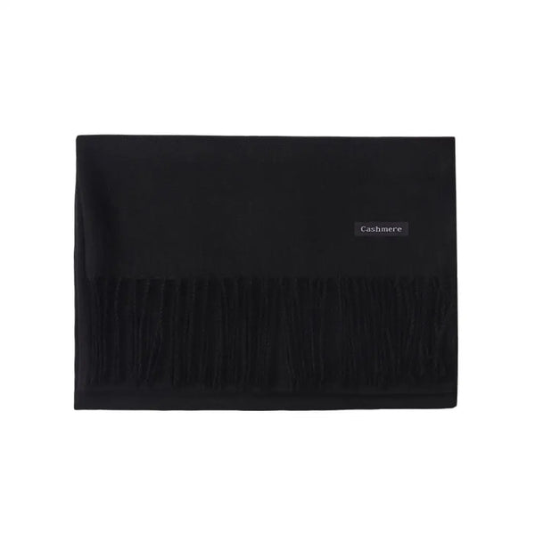 Soft and cozy black cashmere blend scarf for stylish winter wear.