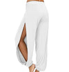 Chic high-waisted slit yoga pants for women, perfect for yoga, gym, or casual wear in breathable, stretchy fabric.