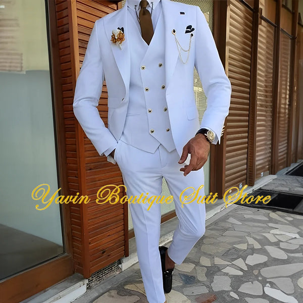 Charismatic wedding suit in rich polyester blend, double-breasted design.